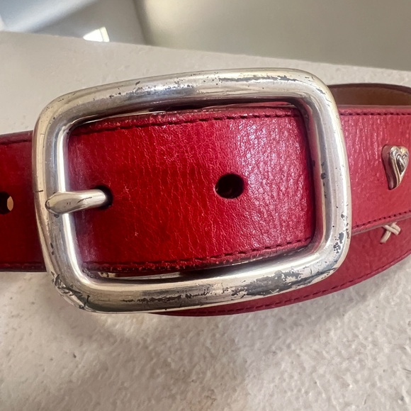 Brighton red leather‎ silver stud heart shape unisex belt western boho small main image 10